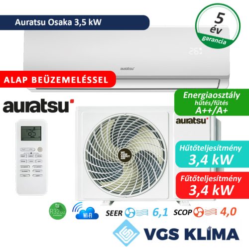 Auratsu Osaka 3,4 kW split klíma szett szereléssel együtt