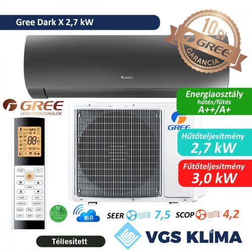 Gree Dark X 2,7 kW inverteres split klíma szett GWH09ACC-K6DNA1F