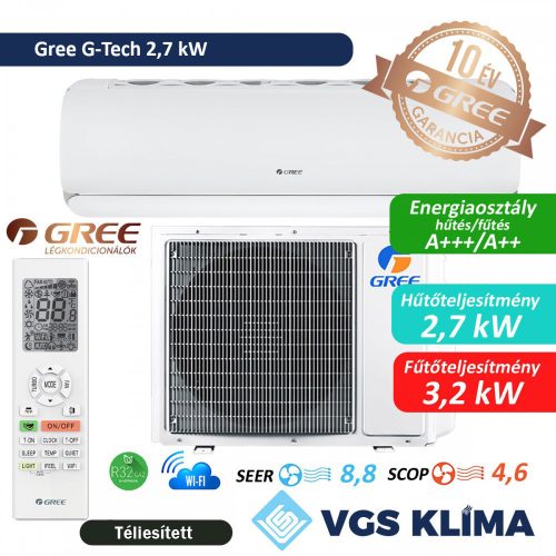 Gree G-Tech 2,7 kW inverteres split klíma szett GWH09AEC-K6DNA1A 