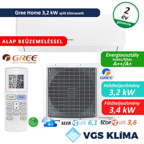 Gree Home 3,2 kW split klímaszett szereléssel együtt