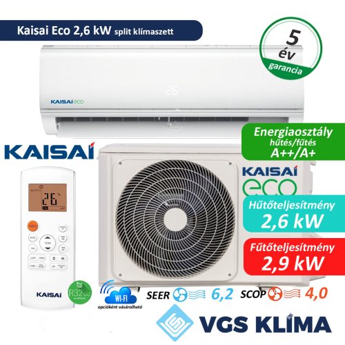 Kaisai Eco 2,6 kW inverteres split klímaszett KEX-09HRD1 