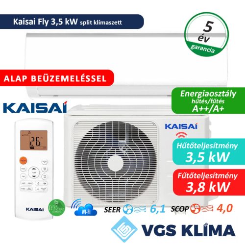 Kaisai Fly 3,5 kW inverteres split klíma szett szereléssel együtt