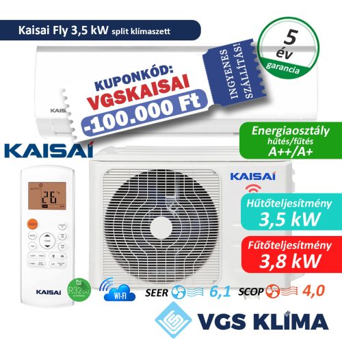 Kaisai Fly 3,5 kW inverteres split klímaszett KWX-12HRD1-KWX-12HRD0