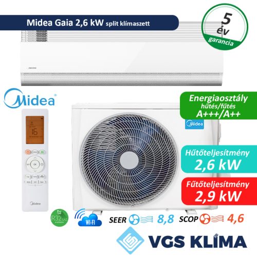 Midea Gaia 2,6 kW split klíma szett MGA-09-SP